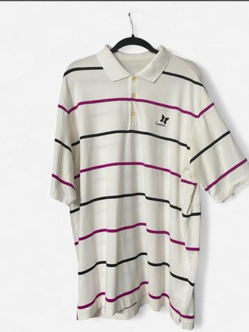 Nike Golf White Polo Shirt with Black & Purple Stripes